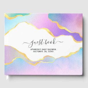 Rainbow Agate Stone Baby shower Guest Book Gastenboek