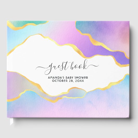Rainbow Agate Stone Baby shower Guest Book Gastenboek (Voorkant)