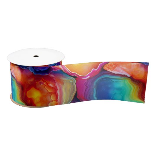 Rainbow Agate | Vibrant Abstract Stone Pattern Satijnen Lint (Spoel)