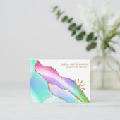 *~* Rainbow Agate White Gold Glitter Vein Pastel Visitekaartje (Staand voorkant)