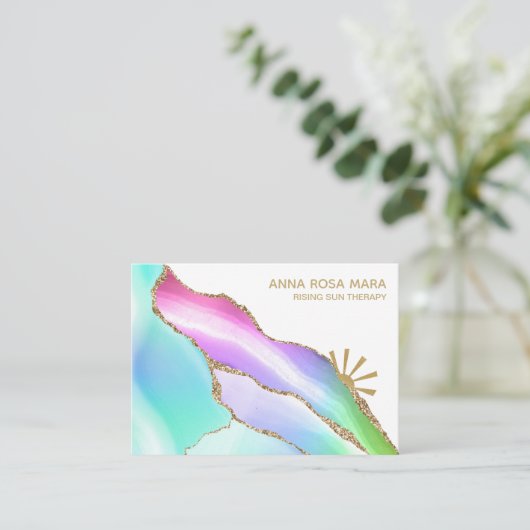 *~* Rainbow Agate White Gold Glitter Vein Pastel Visitekaartje (Staand voorkant)