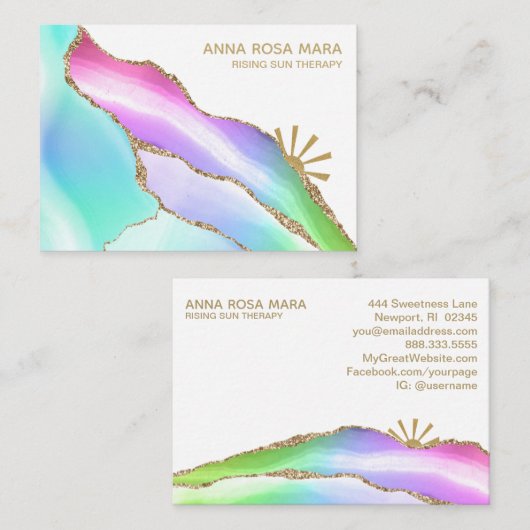 *~* Rainbow Agate White Gold Glitter Vein Pastel Visitekaartje (Voorkant / Achterkant)