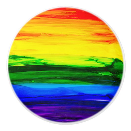 Rainbow Alcohol Ink Abstract Keramische Knop (Voorkant)