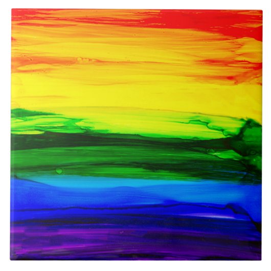 Rainbow Alcohol Ink Abstract Tegeltje (Voorkant)