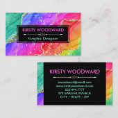 Rainbow Alcohol Ink & Gold Faux Glitter Agate Visitekaartje (Voorkant / Achterkant)