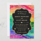 Rainbow Alcohol Ink Gold Glitter Wedding Kaart (Voorkant)