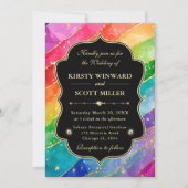 Rainbow Alcohol Ink Gold Glitter Wedding Kaart (Voorkant)