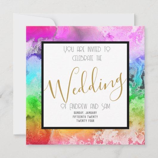 Rainbow Alcohol Ink Waterverf & Gold Font Kaart (Voorkant)