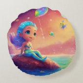 Rainbow Alien Mermaid Whimsical Dream Rond Kussen (Achterkant)