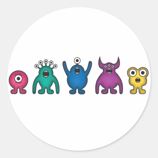 Rainbow Alien Monsters Ronde Sticker (Voorkant)