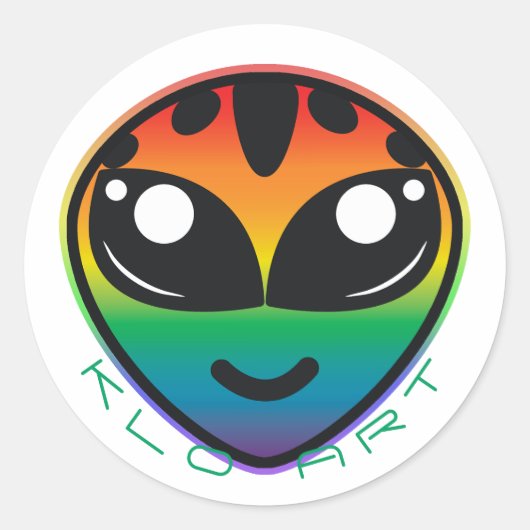 Rainbow Alien Ronde Sticker (Voorkant)