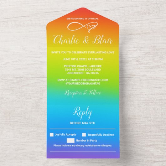 Rainbow All in One Wedding Invite All In One Uitnodiging (Binnen)