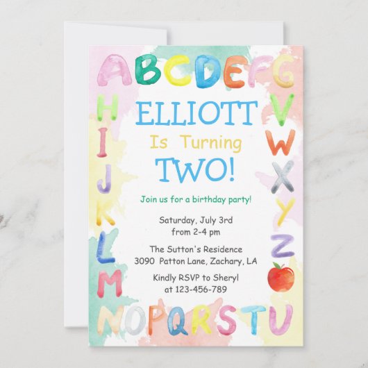 Rainbow Alphabet Birthday Uitnodiging (Voorkant)
