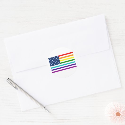 Rainbow American Flag Ronde Sticker (Envelop)