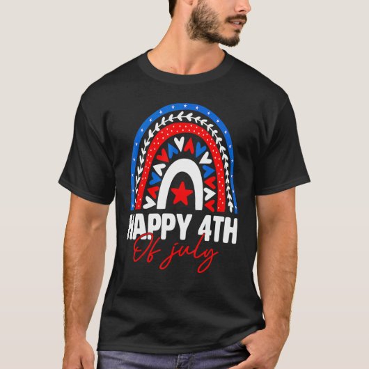 Rainbow American USA vlag Happy 4 juli Patrio T-shirt (Voorkant)