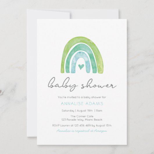 Rainbow and hearts Blauw Baby shower Kaart (Voorkant)