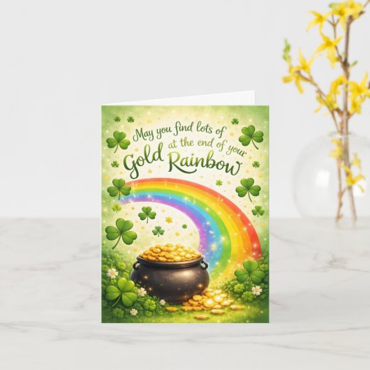 Rainbow and Pot of Gold St. Patrick's Day Card Kaart (Gele Bloem)