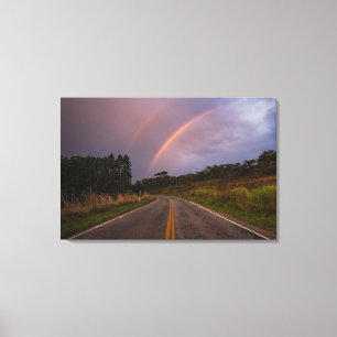 Rainbow And Road Canvas Afdruk