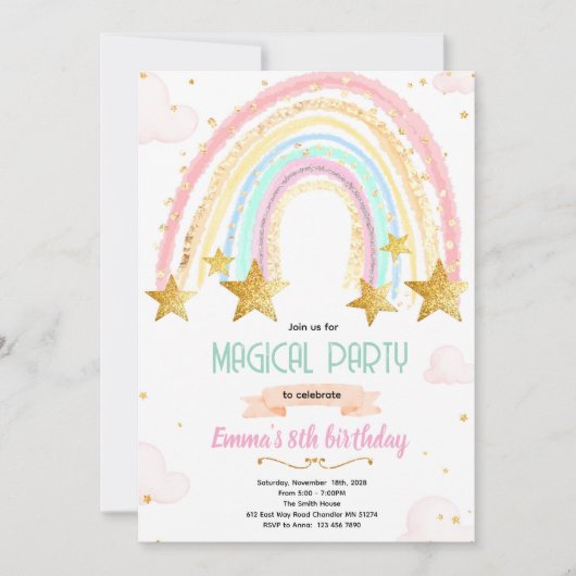 Rainbow and star birthday invite kaart (Voorkant)