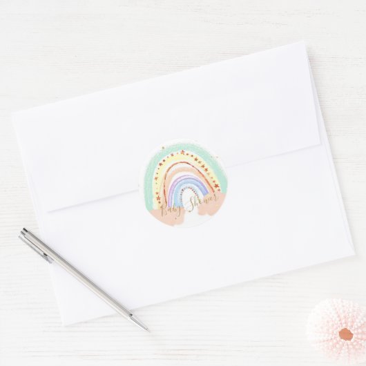 Rainbow and stars baby shower classic round stick ronde sticker (Envelop)
