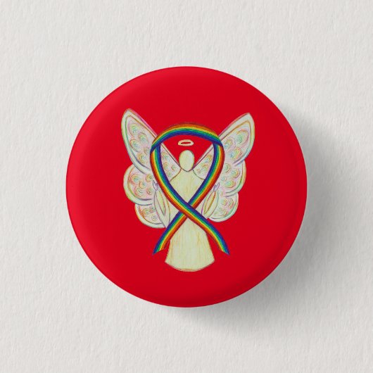 Rainbow Angel Awareness Ribbon Custom Art Pins Ronde Button 3,2 Cm (Voorkant)
