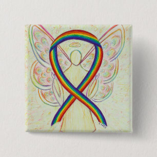 Rainbow Angel Awareness Ribbon Custom Art Pins Vierkante Button 5,1 Cm