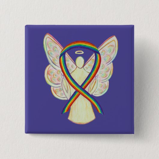 Rainbow Angel Awareness Ribbon Custom Art Pins Vierkante Button 5,1 Cm (Voorkant)