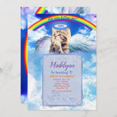 Rainbow Angel Cat Angelic Invitation Kaart (Voorkant / Achterkant)