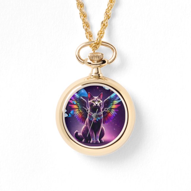 Rainbow Angel Cat Horloge (Voorkant)