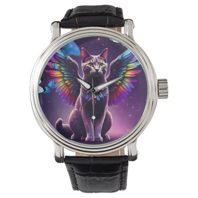 Rainbow Angel Cat Horloge (Voorkant)