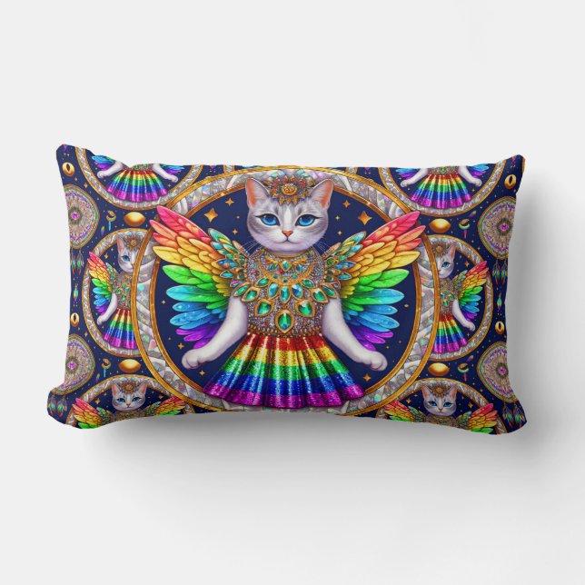 Rainbow Angel Cat Kussen (Voorkant)