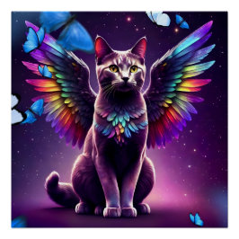 Rainbow Angel Cat Perfect Poster