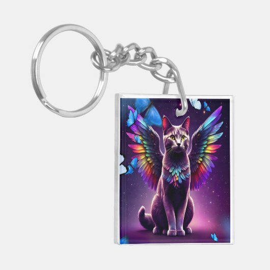 Rainbow Angel Cat Sleutelhanger (Voorkant Links)