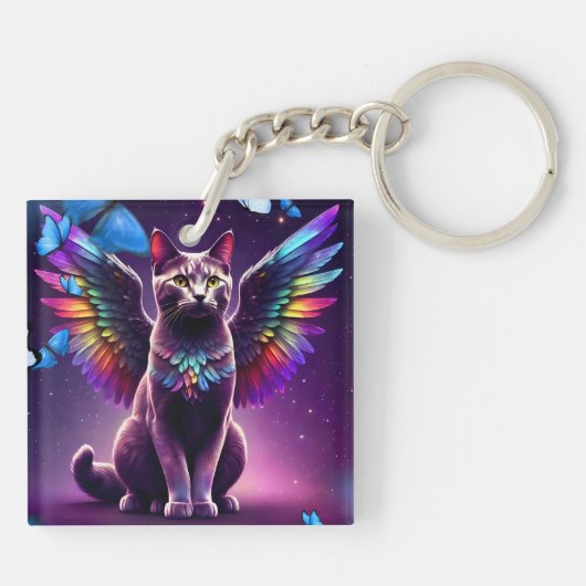 Rainbow Angel Cat Sleutelhanger (Achterkant)
