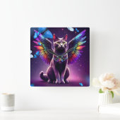 Rainbow Angel Cat Vierkante Klok (Huis)