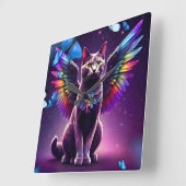 Rainbow Angel Cat Vierkante Klok (Hoek)