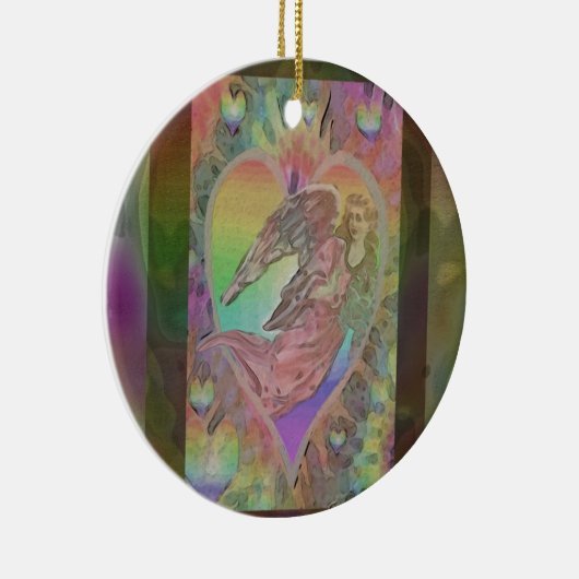Rainbow Angel met hart Keramisch Ornament (Rechts)