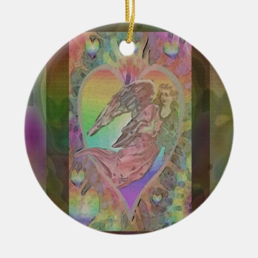Rainbow Angel met hart Keramisch Ornament (Voorkant)