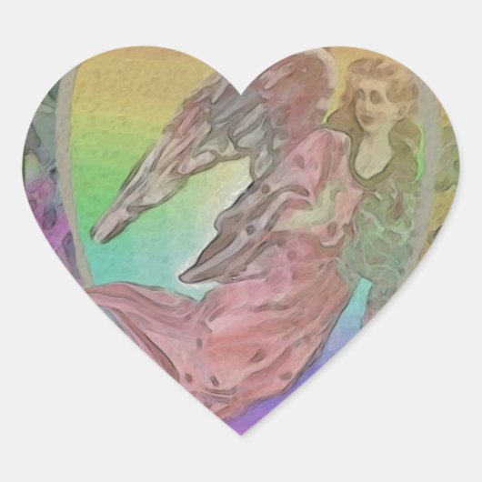 Rainbow Angel met harten Hart Sticker (Voorkant)
