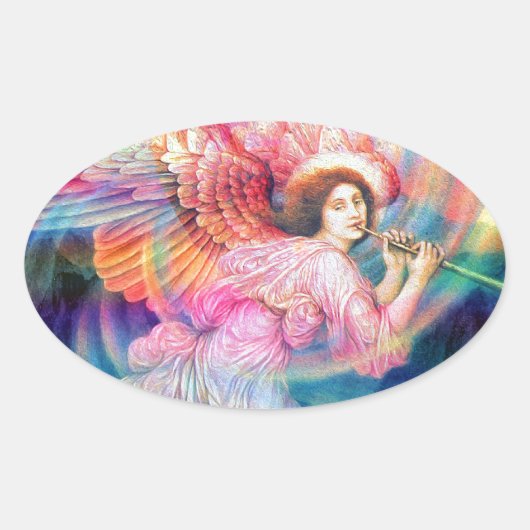 Rainbow Angel Ovale Sticker (Voorkant)
