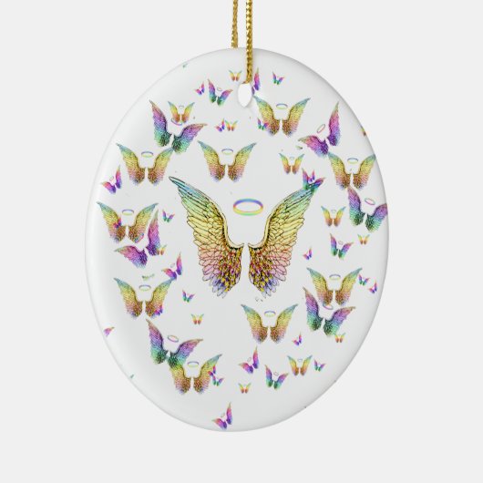 Rainbow Angel Wings en Halos Keramisch Ornament (Rechts)