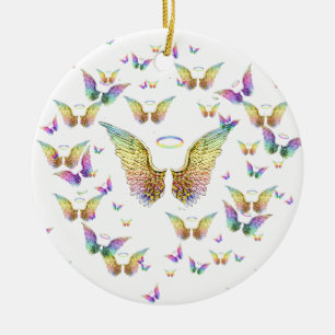 Rainbow Angel Wings en Halos Keramisch Ornament
