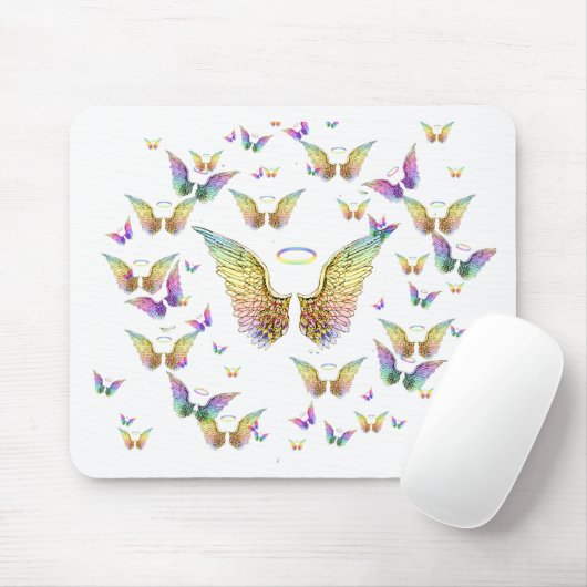 Rainbow Angel Wings en Halos Muismat (Met muis)