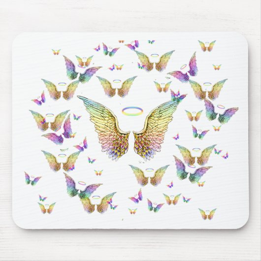 Rainbow Angel Wings en Halos Muismat (Voorkant)