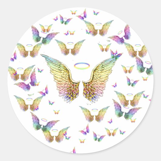 Rainbow Angel Wings en Halos Ronde Sticker (Voorkant)