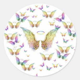 Rainbow Angel Wings en Halos Ronde Sticker