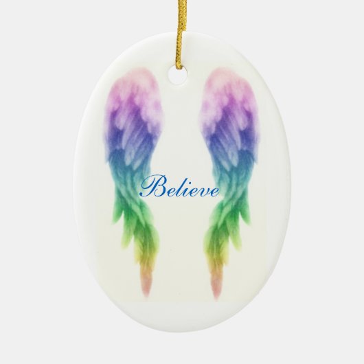 Rainbow Angel Wings Keramisch Ornament (Voorkant)