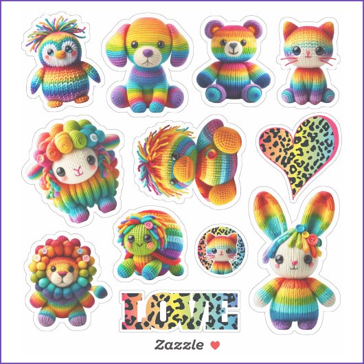 Rainbow Animals en Leopard Print Sticker Sheet