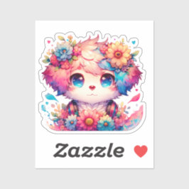 Rainbow Anime Puppy Hond en bloemen Sticker