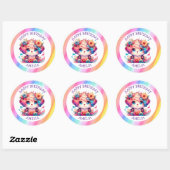 Rainbow Anime Puppy Verjaardagstaart Gepersonalise Ronde Sticker (Vel)